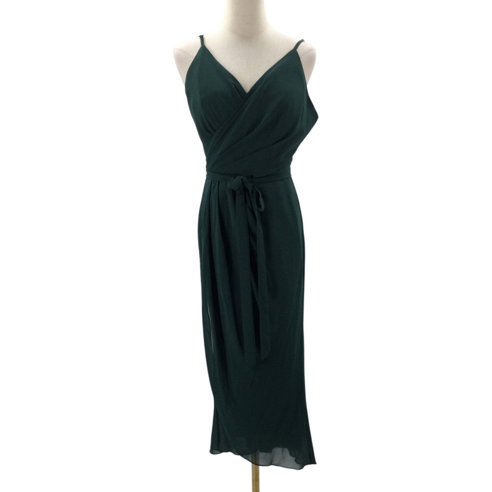 AW BRIDAL 12 L green chiffon faux wrap cocktail formal party midi dress NEW b53